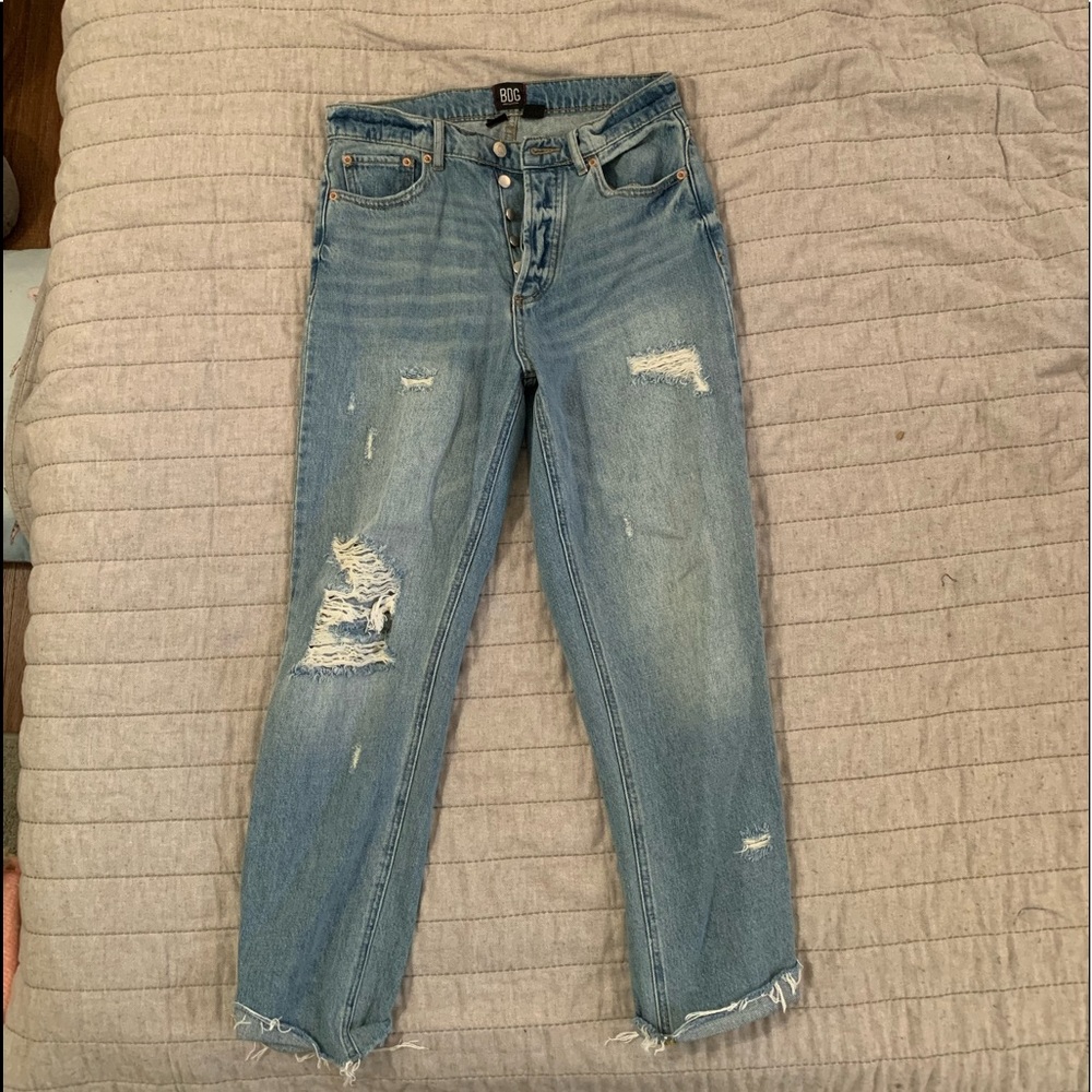 ripped, skinny, blue jeans